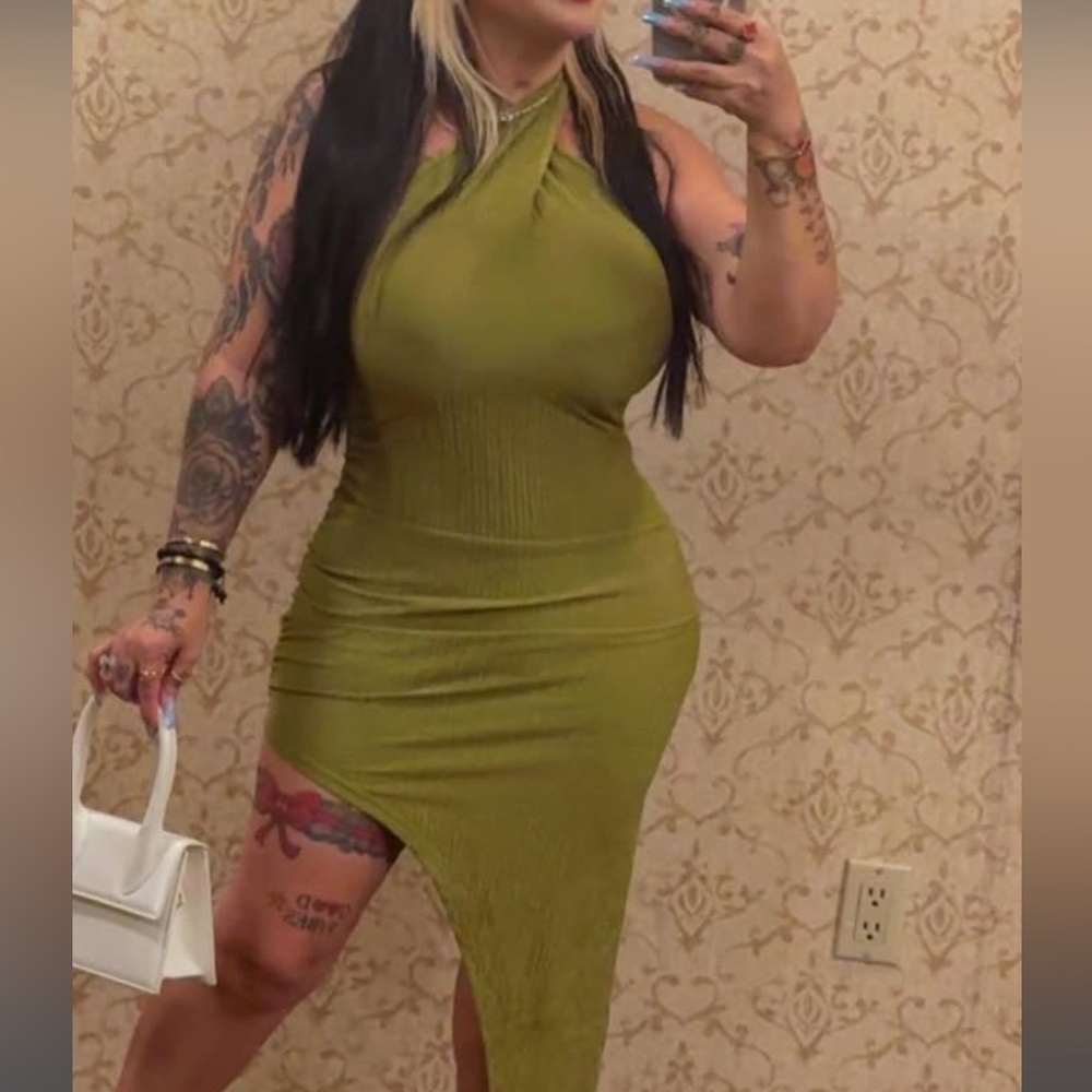 Chic Asymmetrical Olive Dress